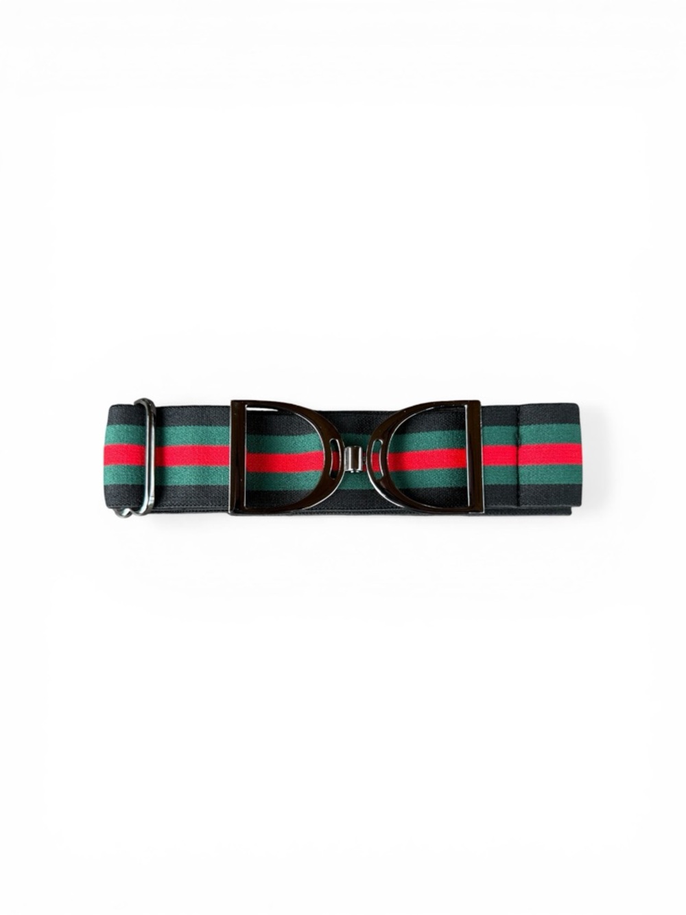 NWT Luxequine 1 1/2” Wide Black Red & Green Striped Belt w/Gunmetal Buckle